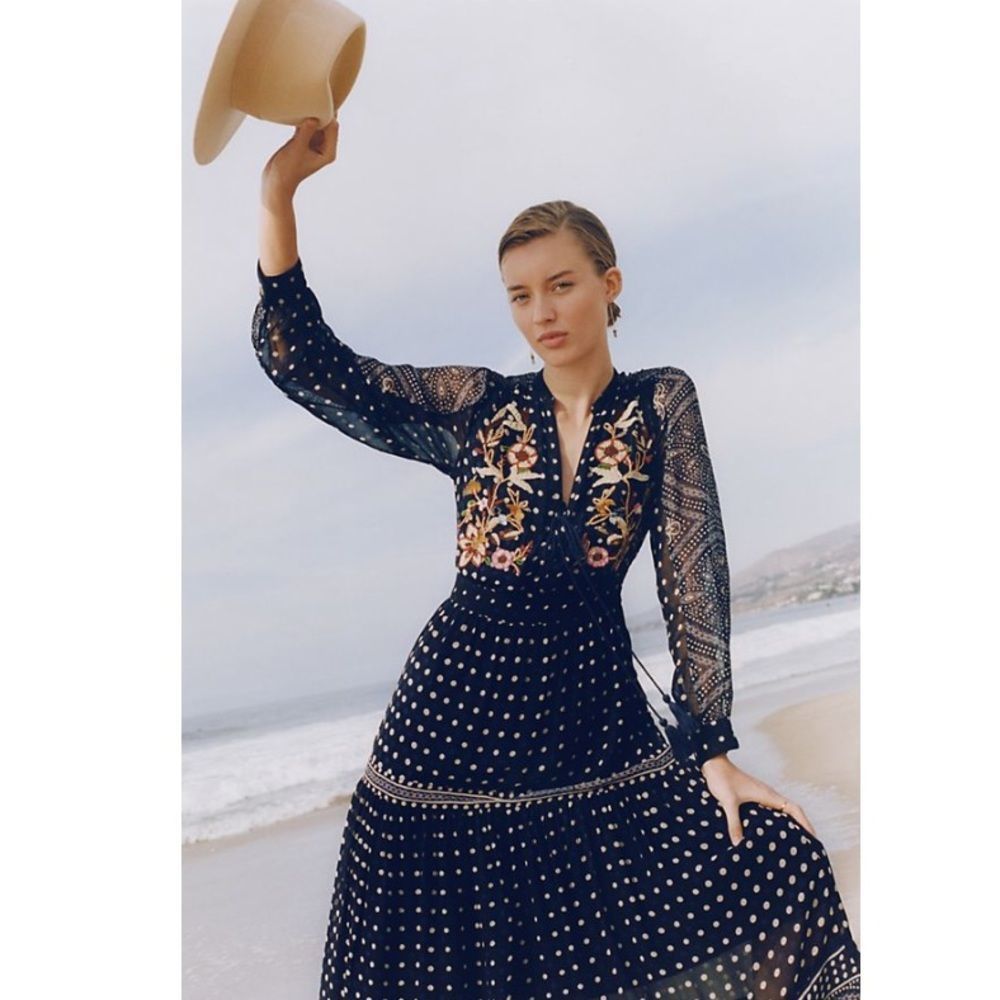 Anthropologie x Maeve Cassidy Embroidered Midi Dress Size 8